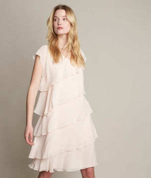 Picture of OLY NUDE SILK DRESS WITH RUFFLES